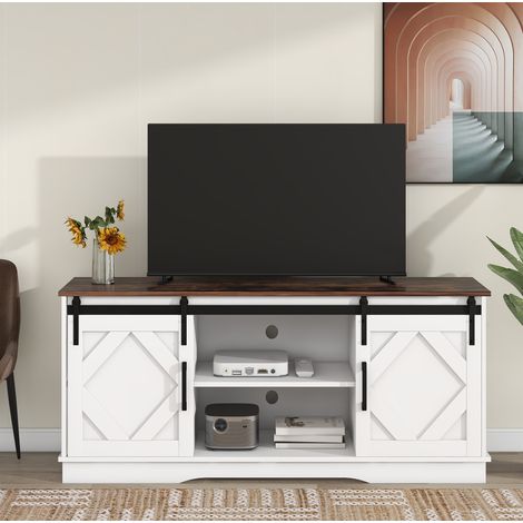 Mueble TV 170 x 35 x 40 cm natural – 3 puertas, 1 cajón y gestión de cables (1/5)