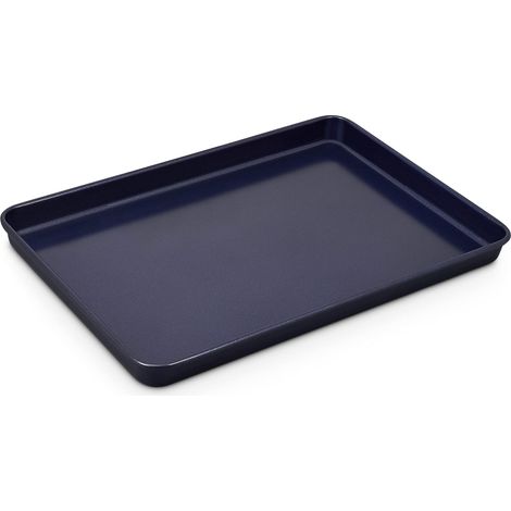 Zyliss E980191 Teglia da Forno con Bordi Bassi Antiaderente, 39cm x 27cm, Acciaio al Carbonio, Blu Scuro, Vassoio da Forno Rettangolare per Forno, Lavabili in Lavastoviglie