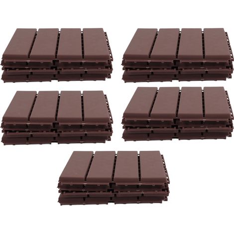 Lot de 30 dalles de terrasse emboîtables, antidérapantes et imperméables, en plastique couleur café, pour patio ou jardin extérieur. (1/5)