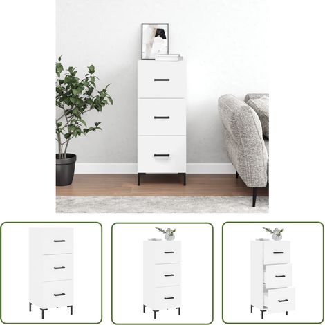 The Living Store Buffet blanc 34,5x34x90 cm bois d'ingénierie - Buffet Design Moderne - Meuble Rangement - Commode Blanche - Buffet Cuisine - Mobilier Salon (1/5)