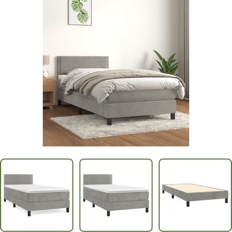 Samtmatratze - Boxspringbett mit Matratze Hellgrau 100x200 cm Samt (1/5)