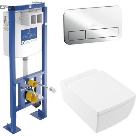 Pack inodoro suspendido sin cerco VILLEROY ET BOCH Memento 2.0 + asiento + placa cromada + estructura VILLEROY ET BOCH