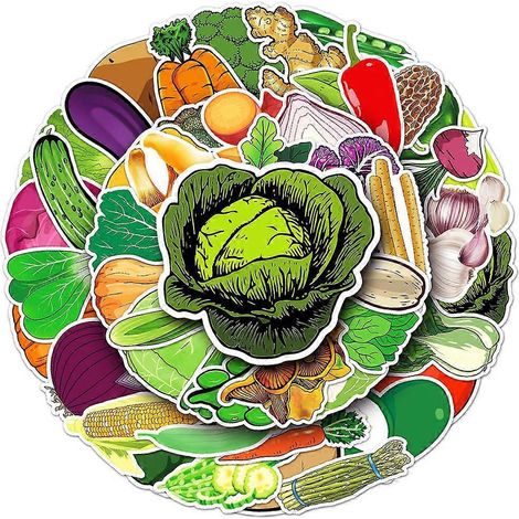 Autocollants porte réfrigérateur motif légumes dessin animé multicolores 5,8x5,5 cm film décoratif DIY 100 feuilles (1/5)