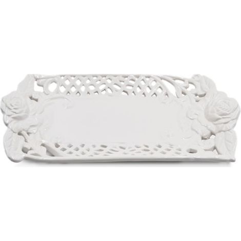 Piatto Decorativo Rettangolare in Ceramica Traforato Bianco 30 x 16 cm (1/2)