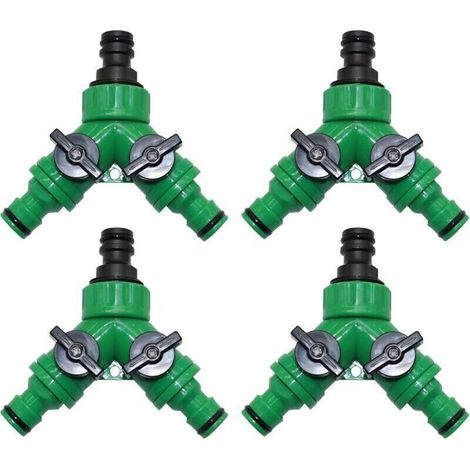 Lot de 4 connecteurs de tuyau d'arrosage à 2 voies, répartiteur en Y, raccord rapide avec valves marche/arrêt, pour irrigation de jardin en plein air, arrosage (1/4)