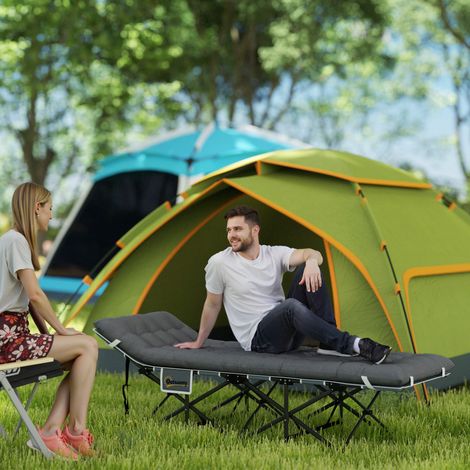 Cama de Camping Plegable con Colchón Extraíble Reposacabezas y Bolsa de Transporte 186x68x37 cm Gris Oscuro (1/5)