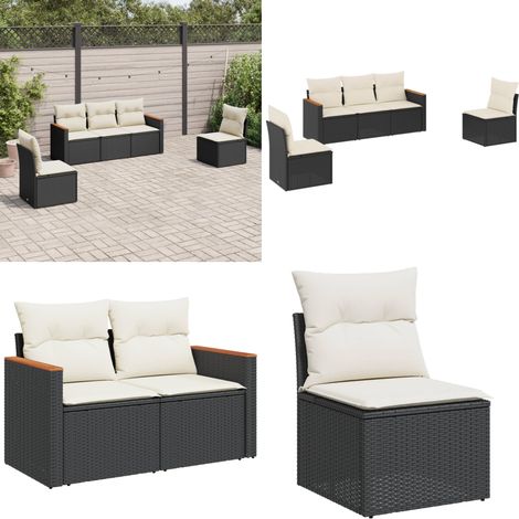 5-tlg. Garten-Sofagarnitur mit Kissen Schwarz Poly Rattan - Gartensortiment - Outdoor Möbeln - Gartenlounge - Lounge Set - Rattan Gartenmöbel - Home & Living (1/5)