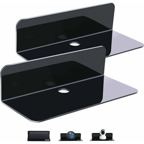 Lot de 2 étagères murales noires extensibles sans dommage - dimensions de 22,9 cm - en acrylique pour haut-parleur intelligent, figurines d'action, caméra, avec 4 clips câble. (1/4)