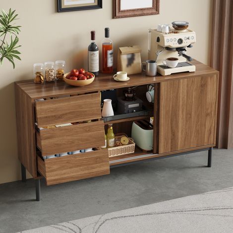 MODFU – Aparador 150x40x80 cm de MDF con 3 cajones, 2 puertas correderas, antivuelco y carga 60 kg – Natural (1/5)