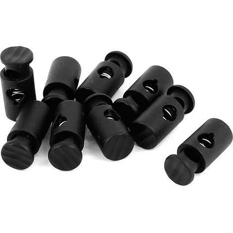 9pcs Arrêt de Cordon Serrure de Cordon Verrou de Cordon à Ressort bloqué Cordon Glisser Cordon pour Vêtement Sac Lacet à un trou en plastique 6mm Dia Noir