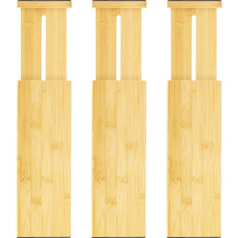 Lot de 3 Séparateurs de Tiroir Réglables en Bambou, Extensibles 30,2–43,5 cm, Organisateur de Tiroir Ajustable, Rangement pour Cuisine, Vêtements, Armoire, Salle de Bain et Bureau (1/5)