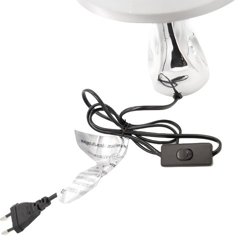 Lámpara de mesa, lámpara de noche plateada con base ovalada plateada y pantalla blanca - RAPANDA