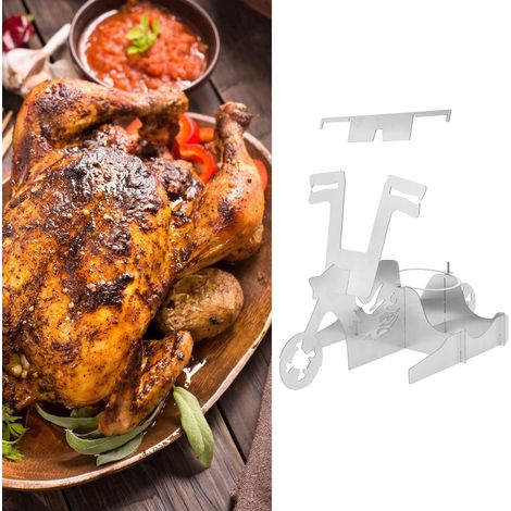 Support de Poulet Portable Grille en Acier Inoxydable pour BBQ Familial avec Support Canette de Bière (1/5)