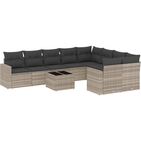 Maison Exclusive - Set Divano Giardino 10 pz con Cuscini Grigio Chiaro Polyrattan (1/3)
