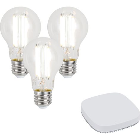 Set mit 3 smarten E27 dimmbaren LED-Glühbirnen A60 7W 806LM 2700-6500K inkl. Zigbee Smart Hub
