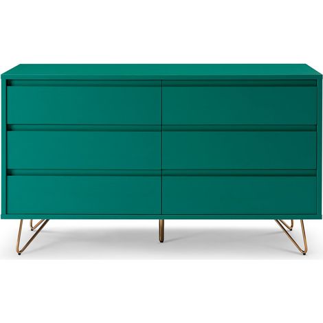 Commode Large 6 Tiroirs Style Scandinave avec Pieds en Métal Doré et Finition Mate - PANGIVO (1/5)