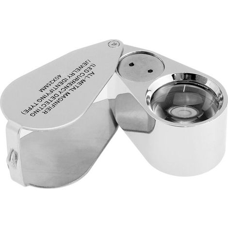 40X Illuminated Jeweler's Magnifying Glass with UV LED, Metal Frame and Optical Glass (40X x 25mm, Silver) (1/5)