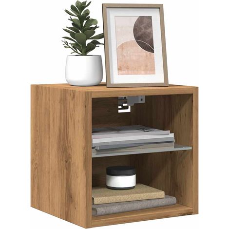 Mueble de TV de pared con luces LED roble artisian 30x28,5x30cm vidaXL (1/5)