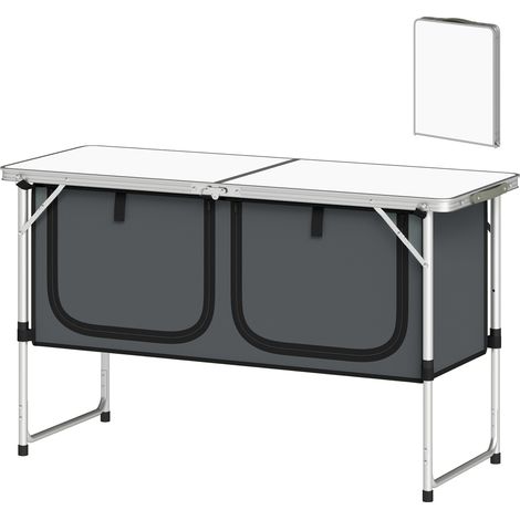 Outsunny Cucina Campeggio Pieghevole Portatile con Armadietto Argento