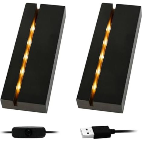 Base d'affichage LED rectangulaire en bois - Base USB LED - Base d'affichage de bureau pour plaque acrylique de 3 mm d'épaisseur - Éclairage blanc chaud (2, noir) (1/5)