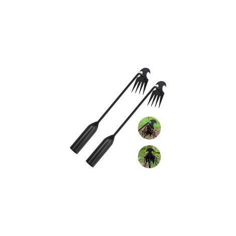 2 Pièces Outil de Désherbage Manuel, Desherbeur Manuel à 4 Dents, Outil de Désherbage en Acier au manganèse, Arrache Mauvaise Herbe, Extracteur de Mauvaises Herbes, pour Désherbage de Jardin