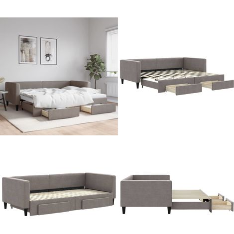 Tagesbett Ausziehbar mit Schubladen Taupe 90x200 cm Stoff - Schlafsofa - Sofa-Bett (1/5)