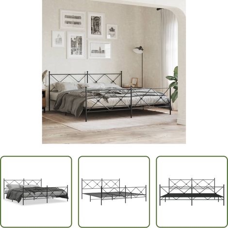 vidaXL Lit avec tête et pied - Cadre de lit métal sans matelas avec pied de lit noir 193x203cm (1/5)
