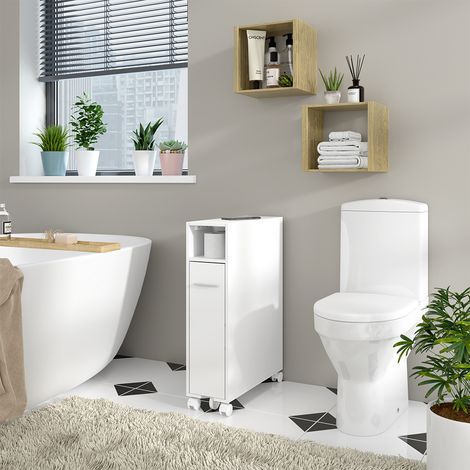Toilettenschrank Niva, Weiß, 18 x 71.3 cm mit ausziehbarem Fach, Vicco