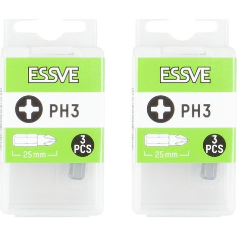 Inserti ESSVE PH3 con attacco esagonale da 1/4”, punta da 25 mm, 3 pezzi x2 (1/3)
