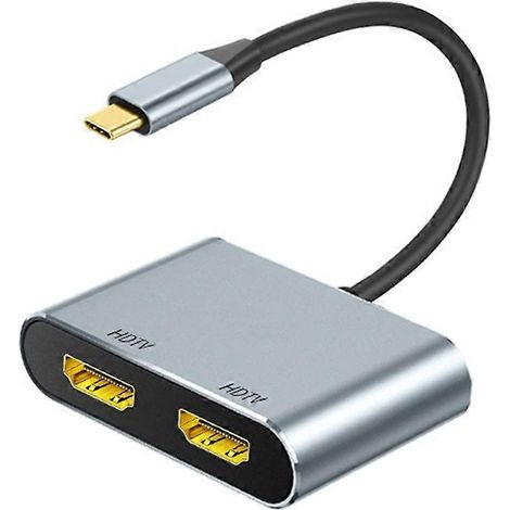 Adaptateur USB-C vers double HDMI compatible 4K à 60 Hz, répartiteur USB-C vers double TVHD pour double écran, hub d'affichage étendu (1/5)