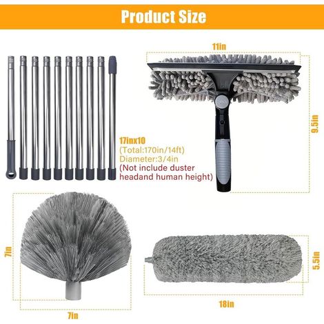 Plumeau Telescopique 6m, Tete De Loup Telescopique avec Extension RéGlable 1.5-6m, Balai AraignéE Tete De Loup Telescopique, Raclette De FenêTre, TêTe De Plumeau en Chenille pour Plafonds, Stores