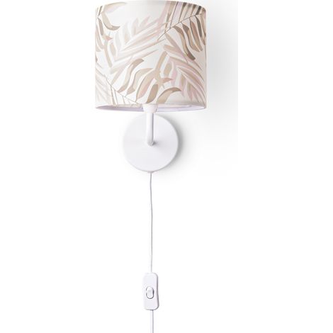 Paco Home Lampada Da Tavolo Scrivania Lampada Da Parete Tessuto E14 Fiori Jungle Lampada da parete - Bianca, Design 2 (Ø18 cm)