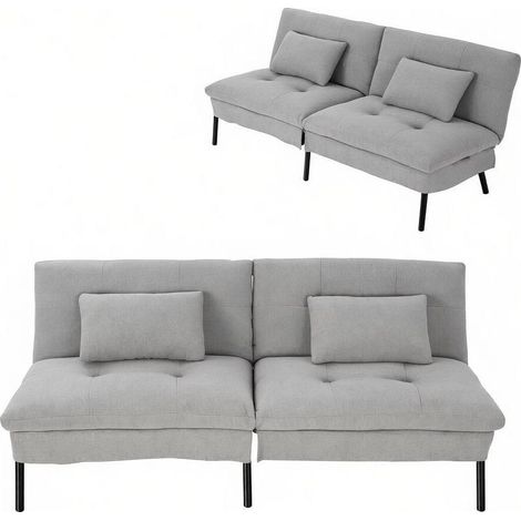 Sofá cama de 2 plazas gris claro con respaldo reclinable en 5 posiciones (1/5)
