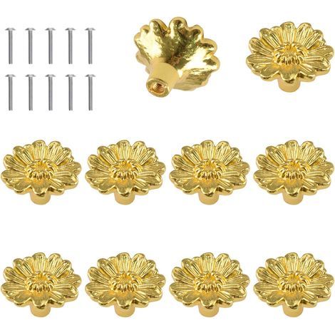 Set mit 10 blütenförmigen Schrankknöpfen aus Zinklegierung für Kleiderschränke, Schubladen, Kommoden, Einzelloch