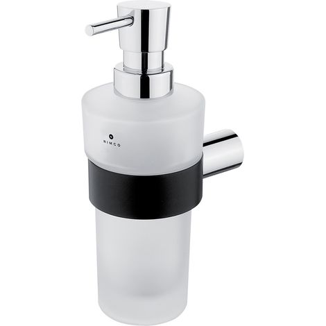 Distributeur De Savon Verre Satiné, Avec Fixation Chrome et Noire Mate, Nava Nimco (1/4)
