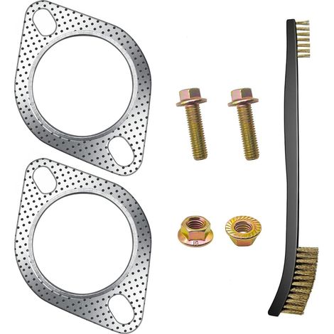 Kit 2x Joint d’Échappement 2.5" 2 Trous + 4 Boulons M10 pour Collecteur/Silencieux/Turbo Joints + Brosse Nettoyage 62mm Auto Camion (1/5)