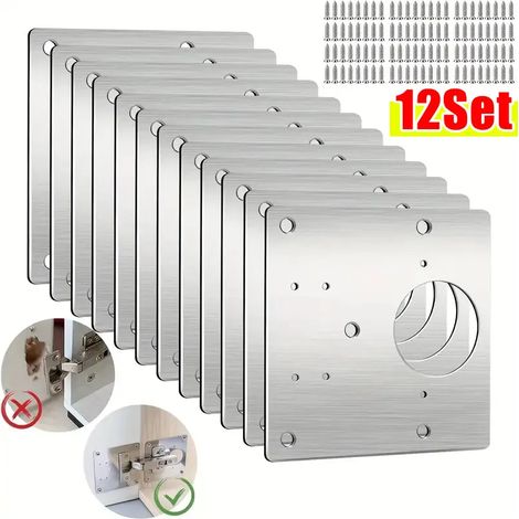 (12 jeux) Plaque de réparation pour charnières de porte de placard de cuisine, plaque de montage avec vis, supports de fixation plats, outils de quincaillerie pour meubles (1/5)
