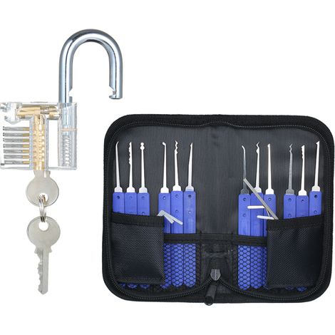 Kit de crochetage de 17 pièces avec cadenas d'entraînement transparent, idéal pour débutants, professionnels et enfants. (1/5)