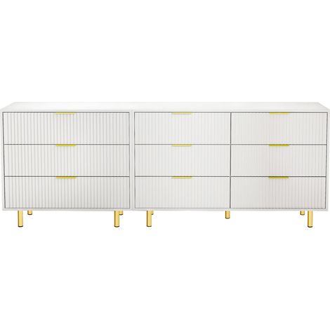 Set di cassettiere modulari con 9 cassetti in MDF bianco e oro 200x40x72 cm MODENUIT (1/5)
