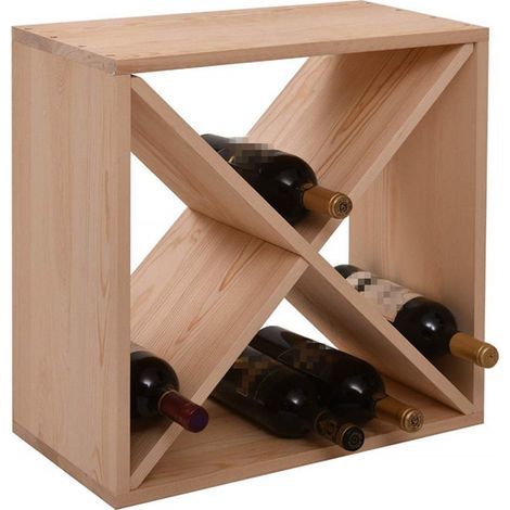 QEM – Casier range bouteille vin en bois naturel – Meuble empilable pour 28 à 60 bouteilles – Dimensions 50x50x26cm – Rangement cave et cellier (1/5)