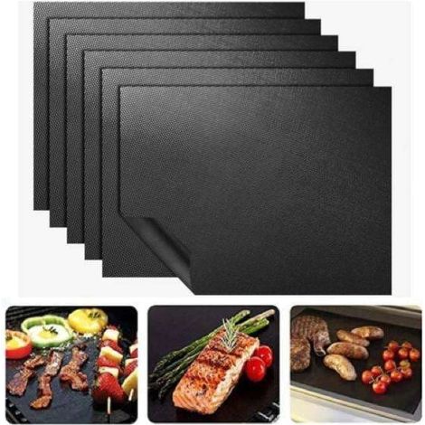 Lot de 6 tapis de cuisson antiadhésifs pour barbecue et four, 40 x 33 cm, noirs - taille (1/5)