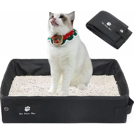 Bac à Litière Portatif pour Chat, Bac à Litière pour Chat Pliable, Portable Litière pour Chat, Bac à Litière pour Chat Portable, Étanche, pour Intérieur, Voyage, Camping, Parc (Noir, 45 x 35 12.5cm) (1/5)