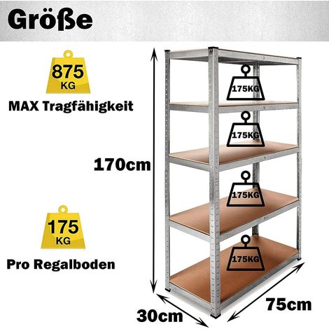 Étagère rechargeables lourdes 5 étagères de garage serres utilitaires stockage étagères domestiques 170CM X 75CM X 30CM