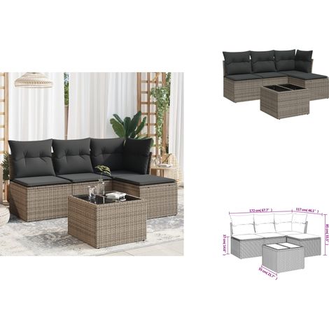 5-tlg. Garten-Sofagarnitur mit Kissen Grau Poly Rattan - Gartenmöbel Set - PE-Rattan Möbel - Outdoor Sofa - Esstisch - Lounge Garnitur (1/3)