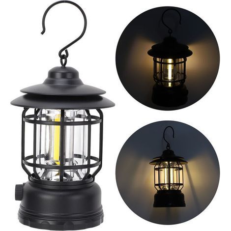 Stufenlos dimmbare ABS-Campinglaterne, wiederaufladbare Retro-Taschenlampe, tragbare Zeltlampe für Outdoor-Wanderungen und Notfälle, schwarz. (1/4)