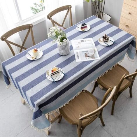 Rechteckige Tischdecke – Blau und Weiß – 140 x 200 cm – Oxford-Gewebe – Maschinenwaschbar (1/5)