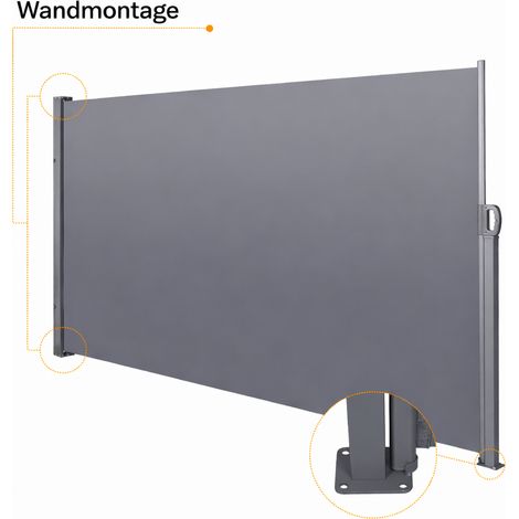 Store latéral extensible pour balcon, jardin et terrasse, brise-vue, pare-vent, imperméable, protection solaire, 180 x 300 cm, gris (1/5)