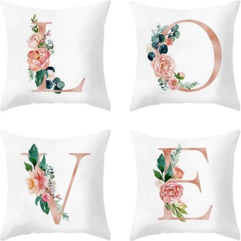 Taie D Oreiller - 45x45 Cm - Motif Alphabet - Microfibre Polyester - Fermeture Eclair Cachee - Lot De 4 (1/5)