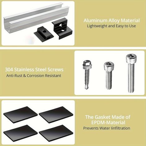 Kit de six supports photovoltaïques solaires en U 12 cm argent pour panneaux solaires optimisés et durables. (1/5)