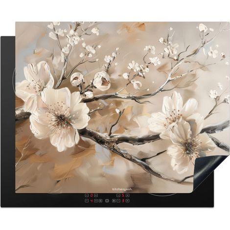 PROTECTION PLAQUE INDUCTION Fleurs - Abstrait - Peint - Beige Cuisine Accessoire 65x52 cm
